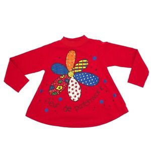 Buster Brown Girls Top Fleur de Patchwork Flower Graphic Vintage 90s Red Size 6